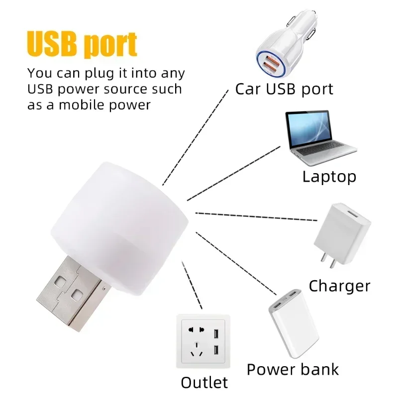 Miniluz nocturna USB para lectura de libros, lámpara LED de noche con enchufe USB, protección ocular, carga de energía móvil para ordenador, 1-10 piezas