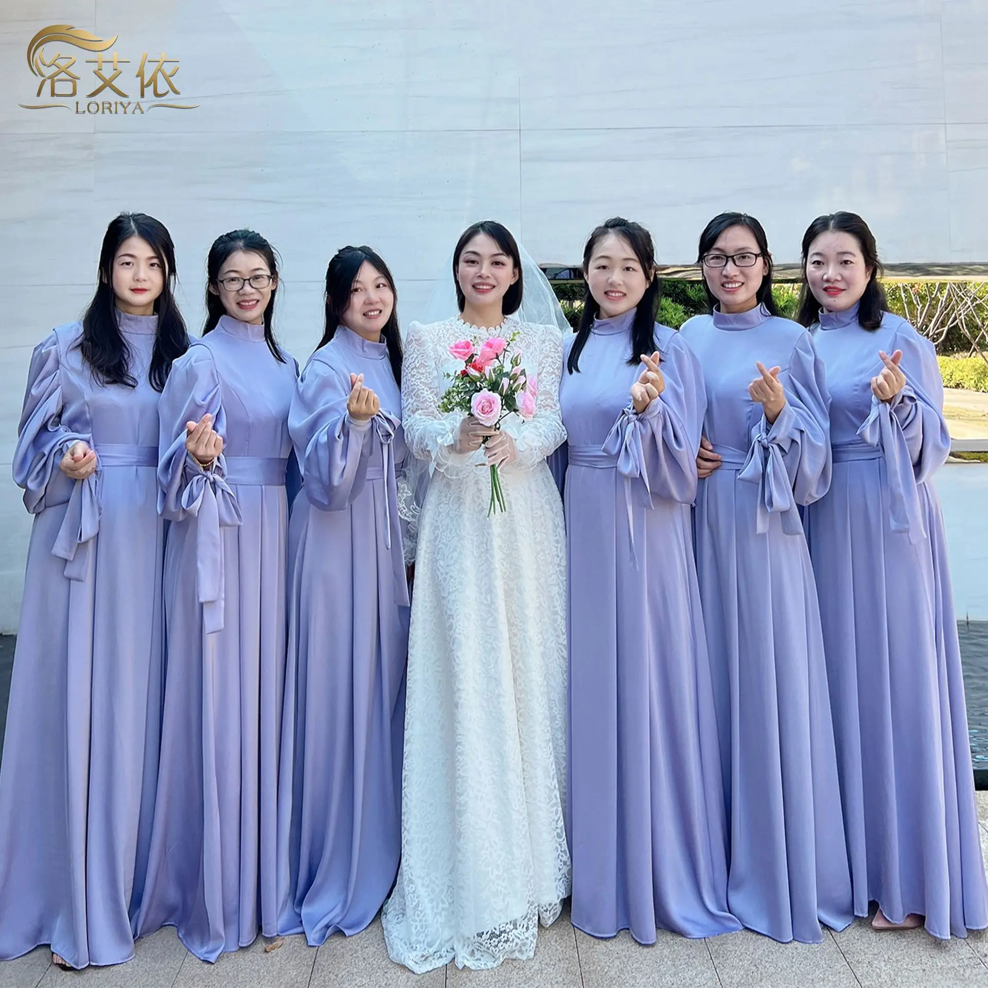 

It's Yiiya Customized Modest Evening Dress High Collar Full Sleeves A-line Floor Length Plus size Woman Party Formal Gown A3246