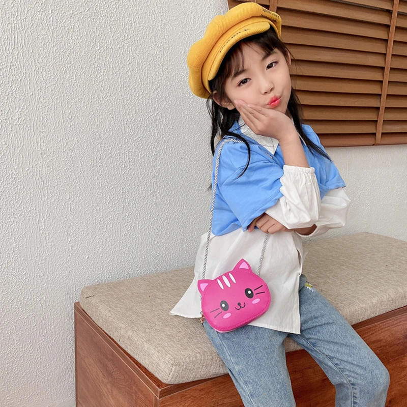 Cartoon Kids Mini Zippered Small Bag Cute Cat Crossbody Bag Coin Wallet Lovely Hand Bags For Boys Girls Mini Shoulder Bags