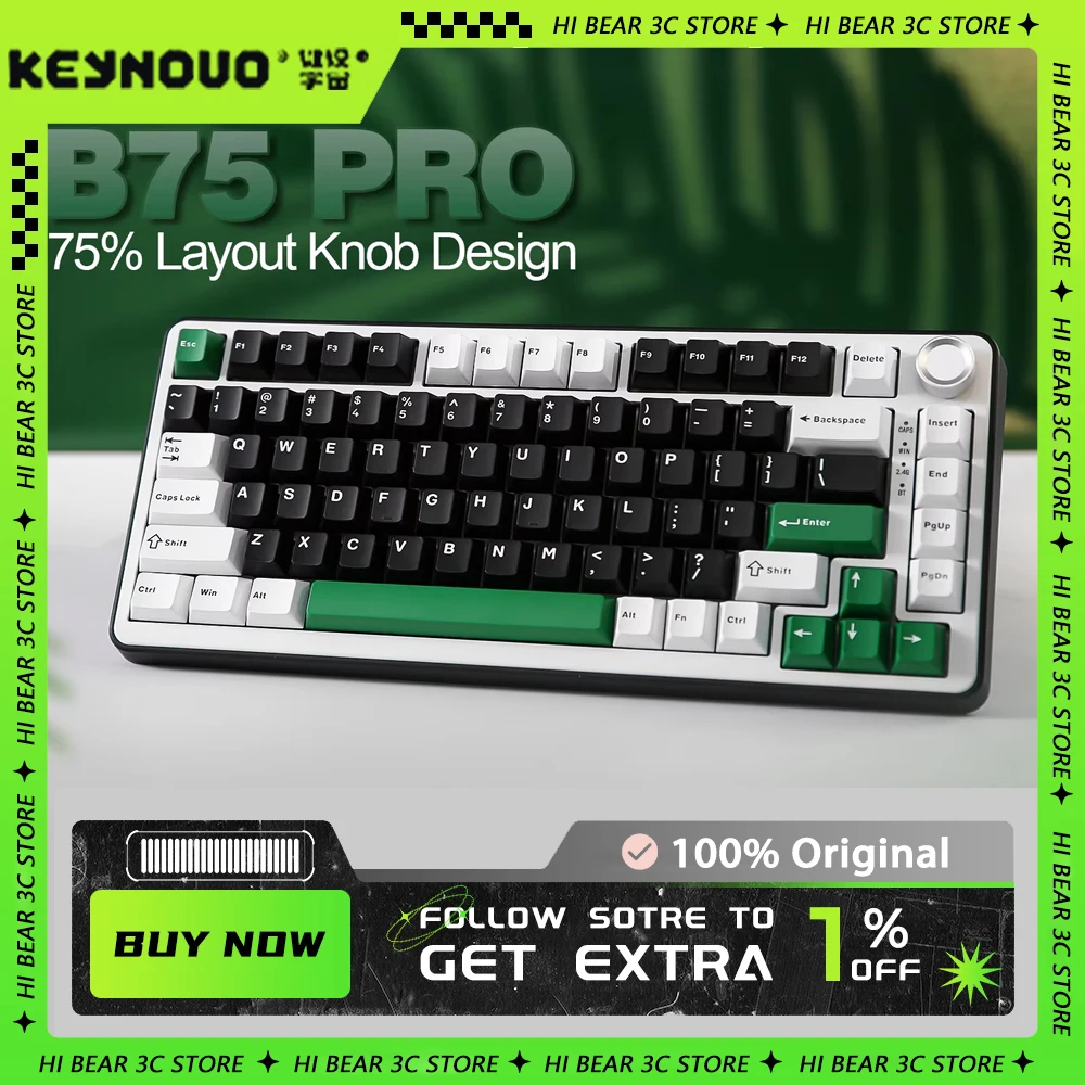 Yunzii B75pro Keyboard Keynouo Three-Mode Wireless Mechanical Keyboard Rgb Customized Hot Swap Keyboard Accessories For Compute