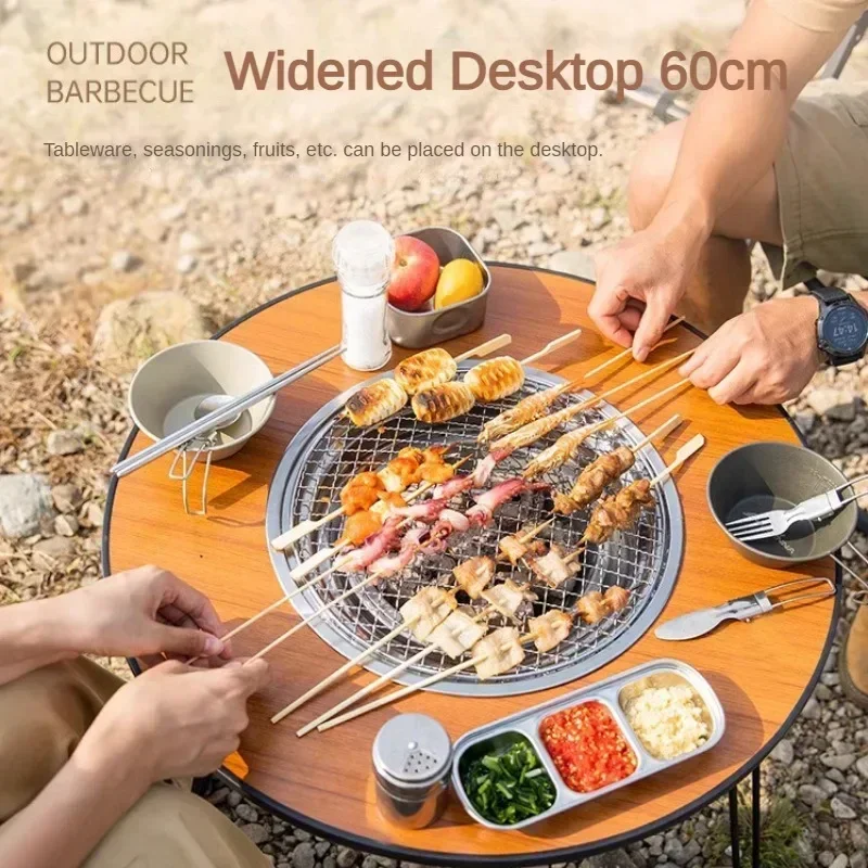 Tragbarer Außen grill Klapp rund tisch Camping Holzkohle Grill tisch Innenhof Herd Tee machen Heizung Herd Set