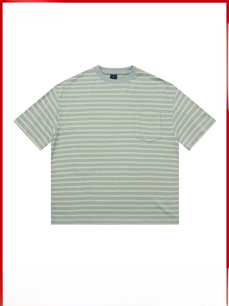 GPstudio Japanese Retro 270G Heavyweight Striped Short Sleeve T-Shirt Men's Summer New Casual Versatile Half Sleeve Tee