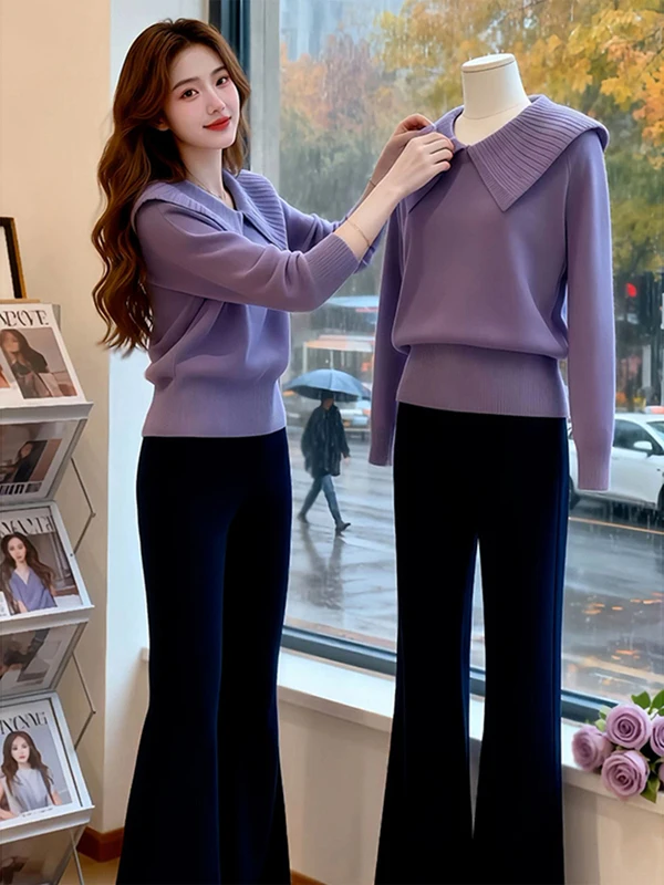 

Женский вязаный свитер Ele Long Sve с воротником «кукла» в винтажном стиле, свободного кроя, для повседневной носки, осень-зима, новинка