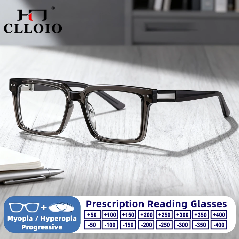 

CLLOIO Trendy High Quality TR90 Square Anti Blue Light Reading Glasses Men Optical Myopia Progressive Prescription Eyeglasses