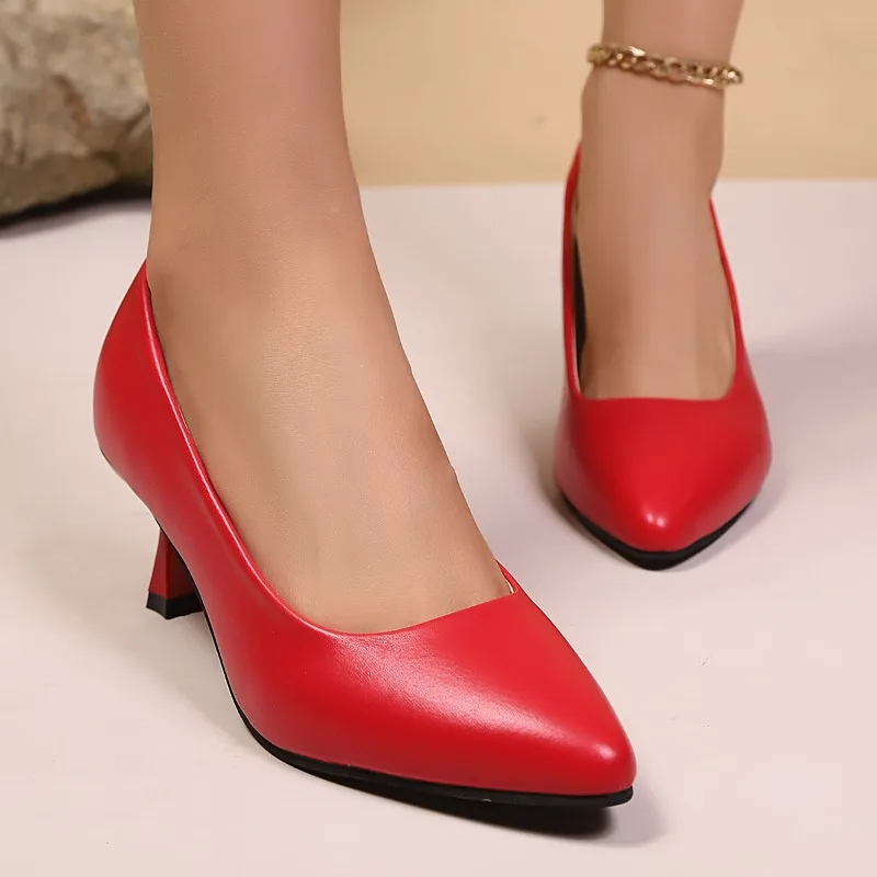 Shoes Ladies Pumps Medium Heel Nude Sexy High Heels Weeding Shoes Women Office Work Pumps Party Shoes