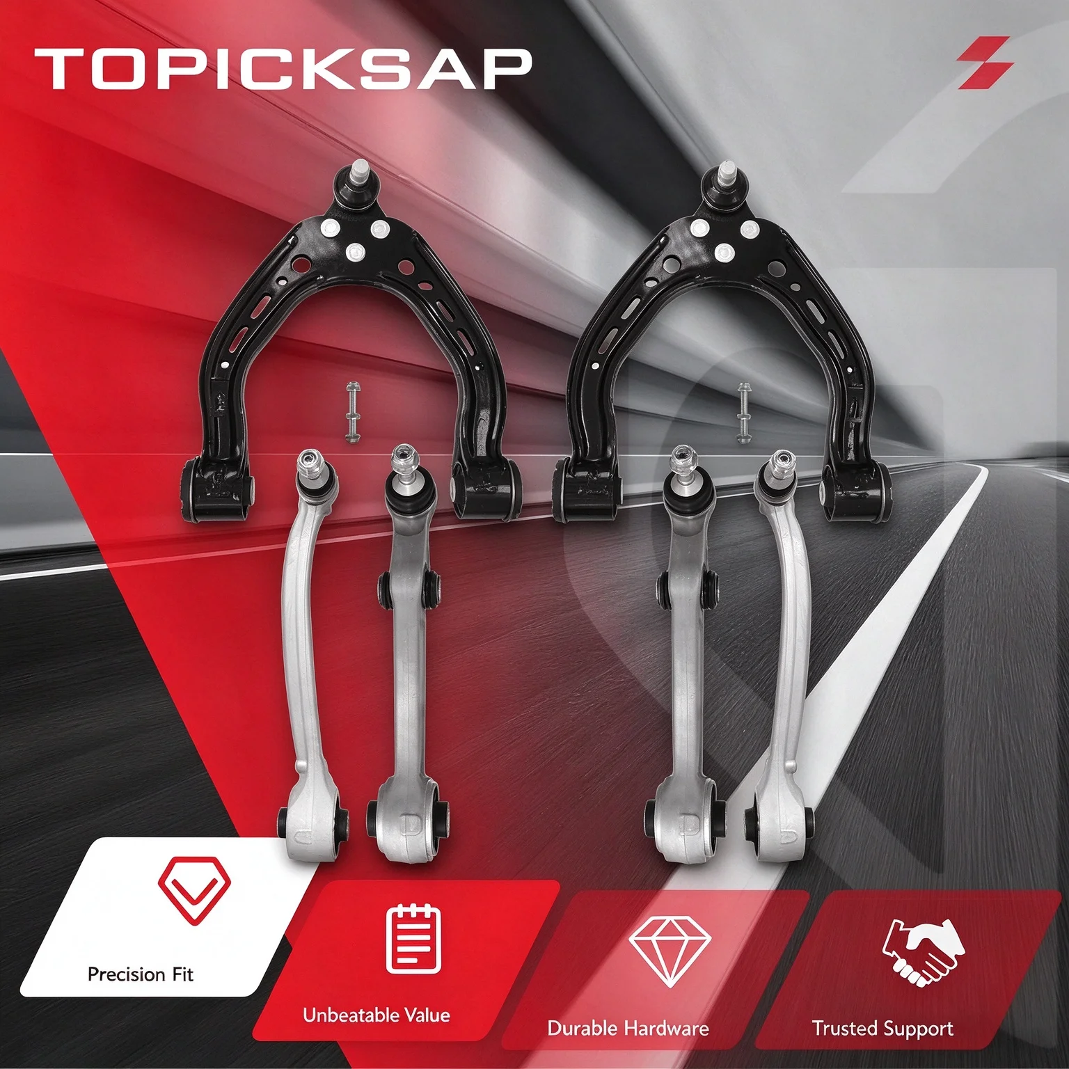 TOPICKSAP 6Pcs Front Lower Upper Control Arm With Ball Joint Suspension Kit For Tesla Model S 2012-2023