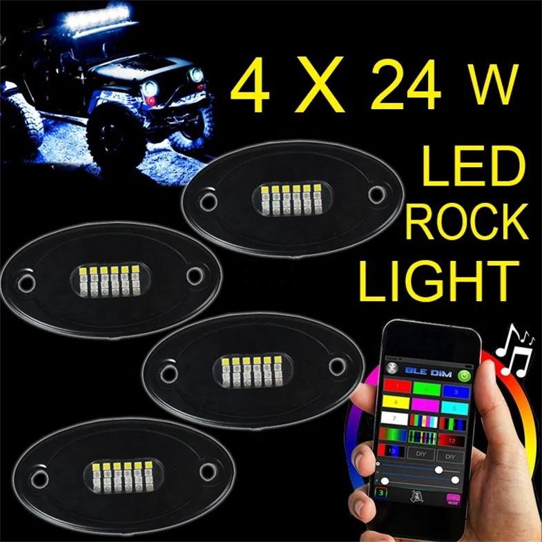 Amazon Top seller 8 pods 24W Waterproof RGBW LED ROCK Light Kit WIth App BT Controller 12V