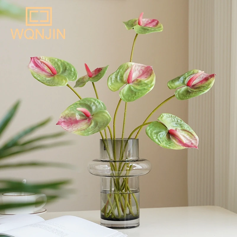 1pc Real Touch Anthurium PVC Artificial Flower Christmas Home Wedding Decoration Accessories Simulation Single Stem Fake Flower