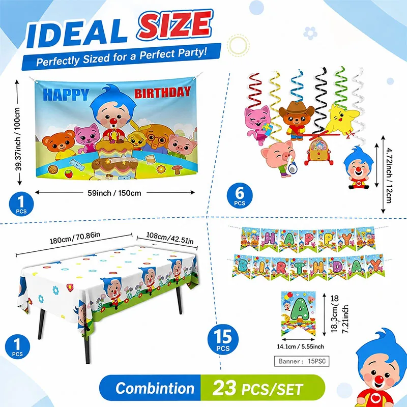 Cartoon-Clown-Tierfreunde-Hintergrund-Tischdecke, Banner, Spiralen, festliche Zusammenkunft, Foto-Hintergrund, Dekoration, Partyzubehör – Detail 6