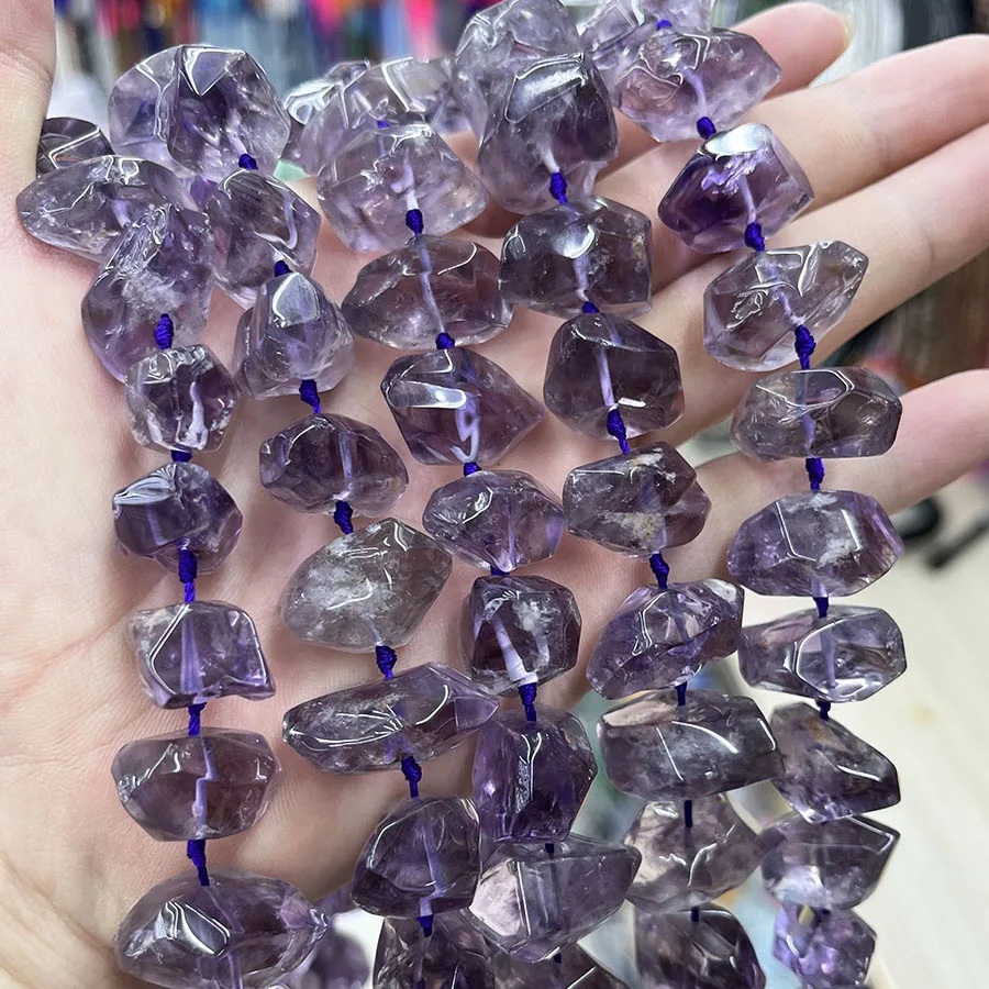 12-22mm Natural Stone Amethyst Conformal Crystal Irregular Section Faceted Loose For Jewelry Making DIY Necklace Bracelet 15''