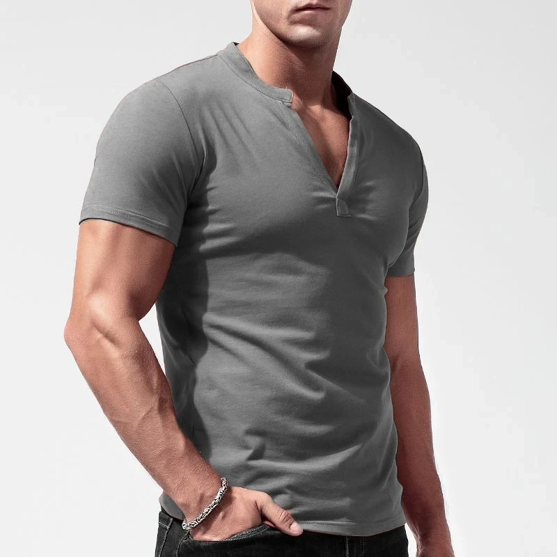 New Fashion Men\'s V Neck T Shirt Summer Classic Solid Short Sleeve Casual Top Tees