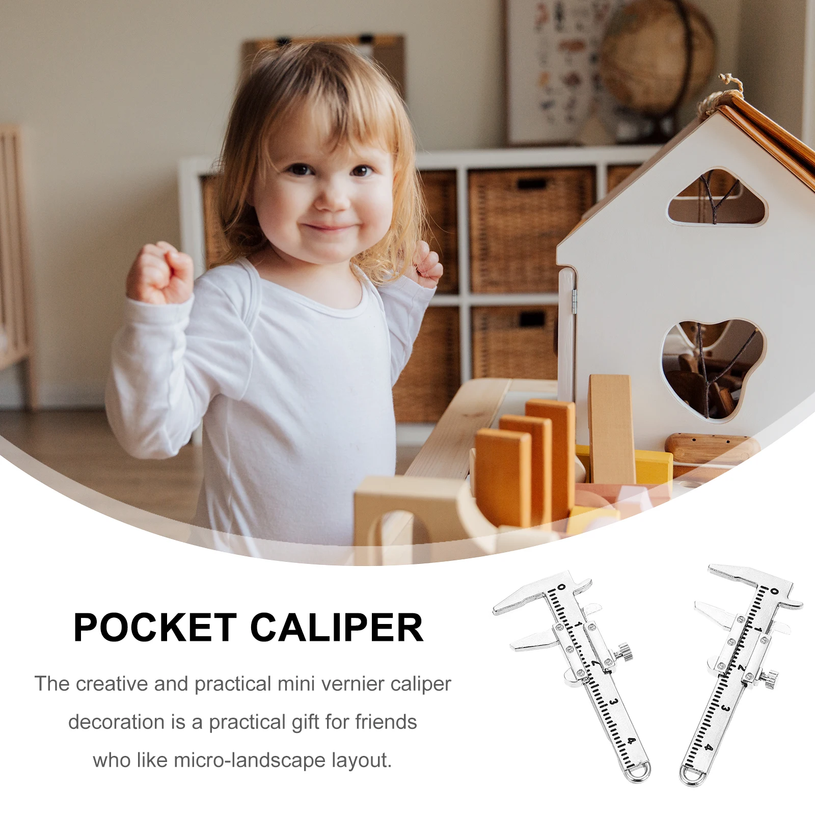 

2PCS Miniature Zinc Alloy Vernier Caliper Models Suitable Size Decorative Dollhouse Accessories Pocket Caliper Tiny