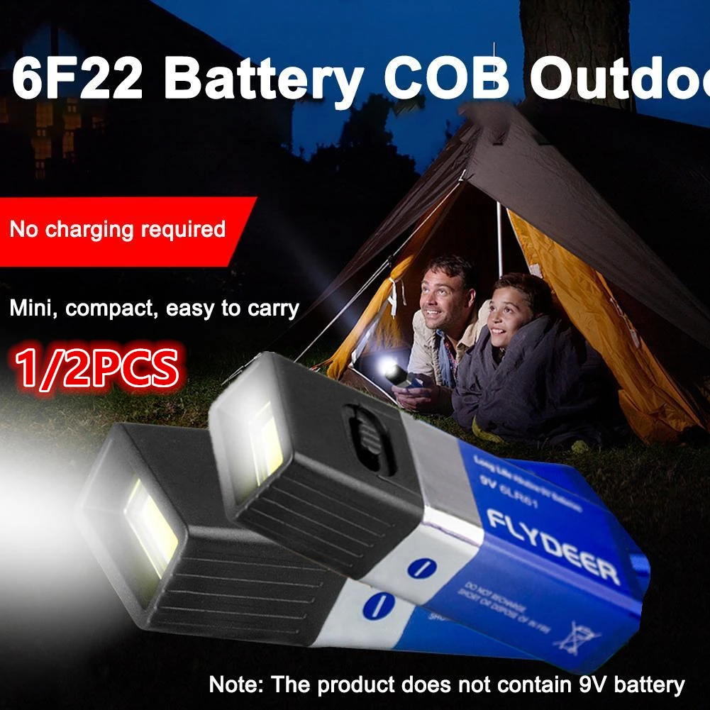 

1/2 шт. портативный мини-фонарь на батарейках 9В, светодиодный рабочий фонарь COB, фонарик для экстренного освещения на открытом воздухе (батареи в комплект не входят)