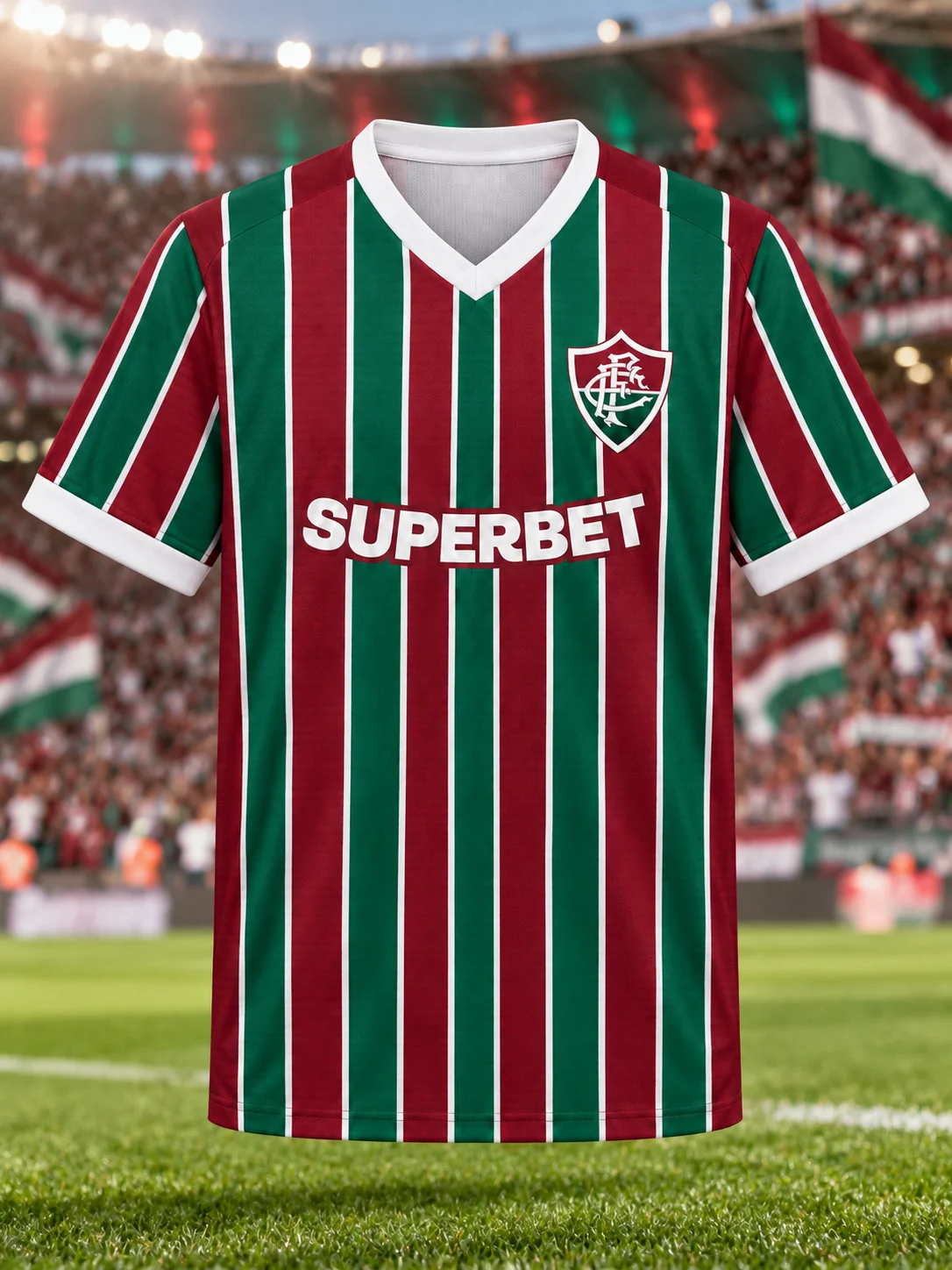 Fluminense 26-27 Home Soccer Jersey Green Maroon Striped Men V Neck Short Sleeve Football Match Training
