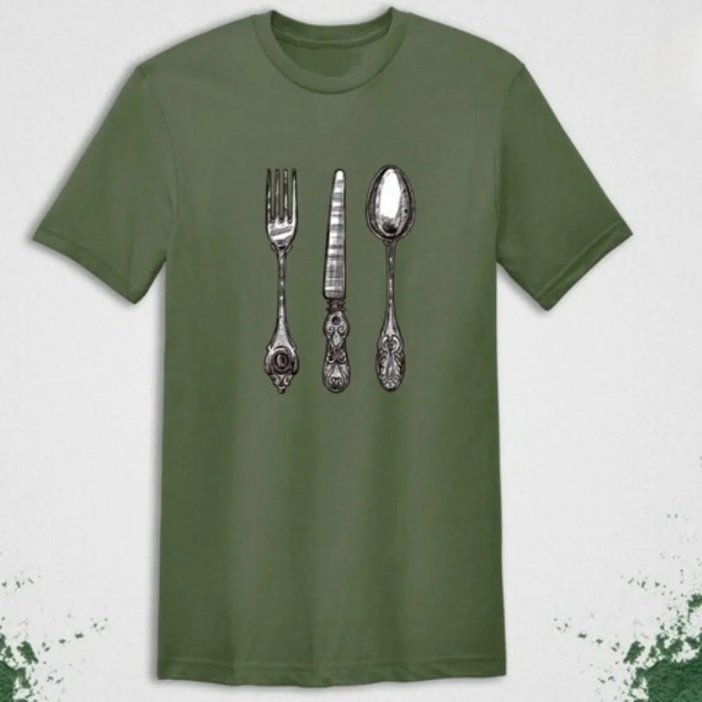 Retro Cutlery T-Shirt Vintage Fork Chef Tee Foodie TShirt Food Lovers Short-sleeve Gastronome Blouse Women Casual Cotton Tops