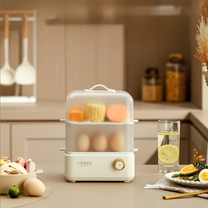 

Double Layer Egg Steamer Automatic Shut Off Multifunctional Breakfast Maker Safe Material Compact Intelligence Egg Boiler