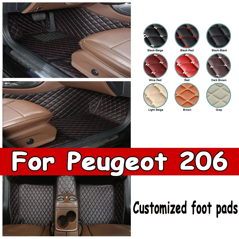 Car Floor Mats For Peugeot 206 206+ 1998~2013 Carpets Rugs Luxury Leather Mat Interior Parts Car Accessories 1999 2000 2001 2002