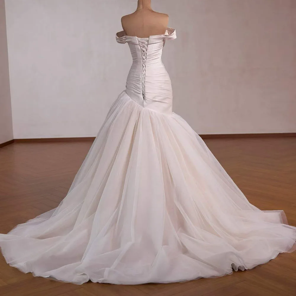 Elegant Mermaid Wedding Dress Sweetheart Off-The-Shoulder Lace-Up Back Ruched 3D Flower Vestido De Novia
