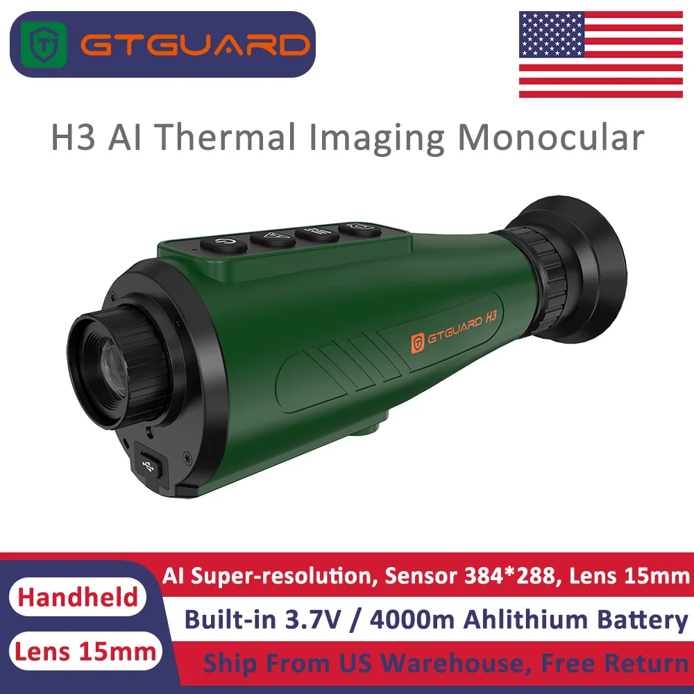 US H3 Thermal Imaging Monocular 384x288 AI Super-resolution Handheld IR Thermal Camera Scope Night Vision Goggle 32GB Storage For Hunting Wildlife Observation