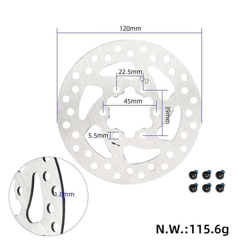 

120mm Brake Disc for MAX G3/ZT3/ZT3 Pro Electric Scooter Wear 6 Holes Brake Disc Stainless Steel Part [AA74-AAA]
