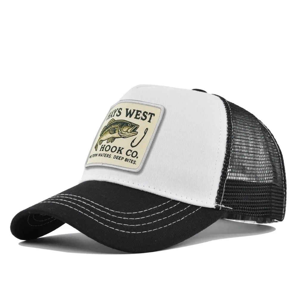 High Quality Fishing Embroidery Baseball Cap Embroidery Design Mesh Back Outdoor Fishing Snapback Snapback Closure Mesh Hat