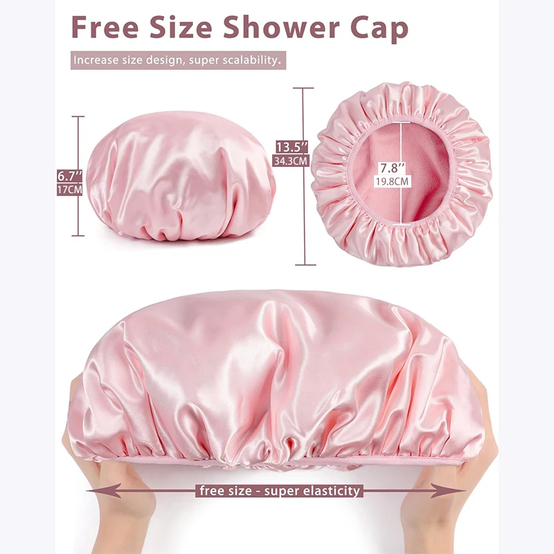 1Pc Reusable 3-layer shower cap extra large waterproof shower cap adjustable women\'s shower cap perfect for girls