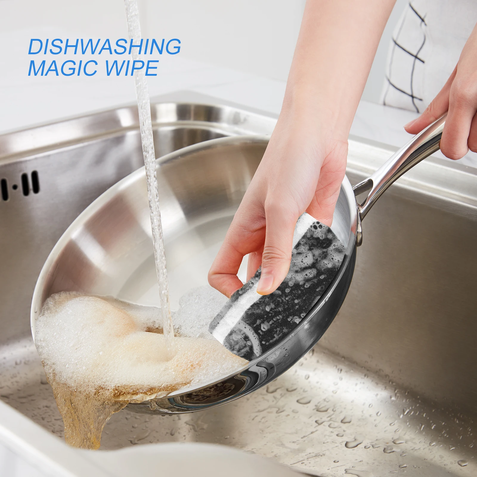 

10Pcs Dishwashing Sponge Pad Slim Waist Design Durable Material Tackles Tough Messes Cellulose Surface No Scratch