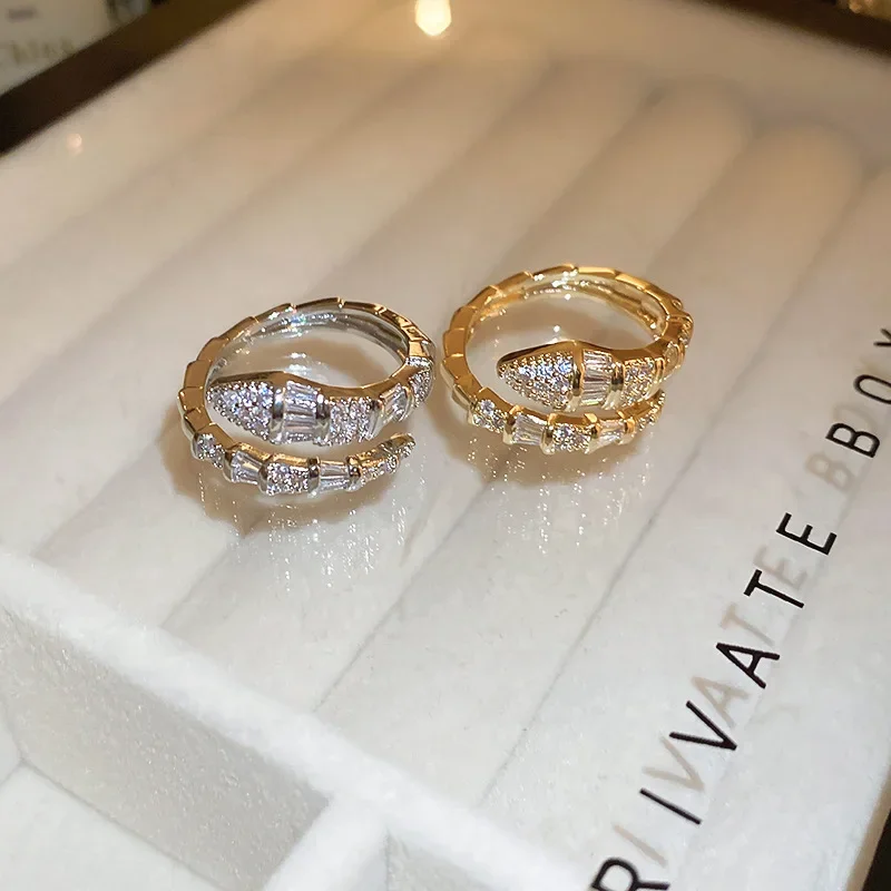 Anillos con apertura en forma de serpiente para mujer, anillos ajustables de circón exquisitos de gama alta, accesorios de joyería, versátiles, a la moda