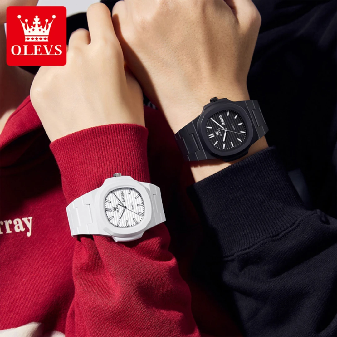 OLEVS 5627 Fashion Quartz Watch Gift Resin Watchband Square-dial Wristwatch Week Display Calendar