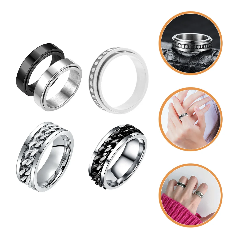 

5Pcs Titanium Steel Anxiety Fidget Rings Finger Rotate Rings Lightweight for Study Exam Calm Finger Ring