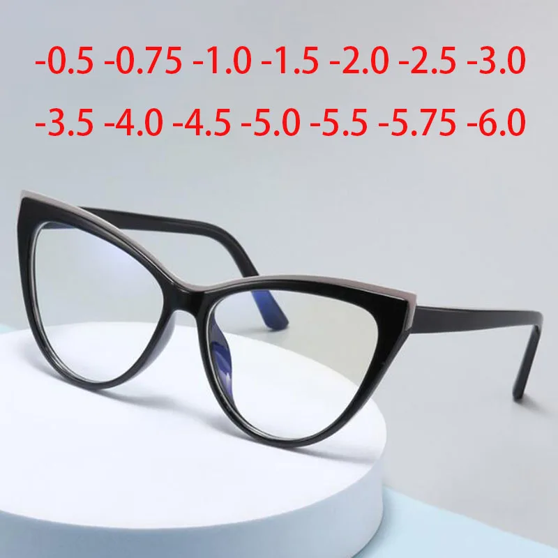 Anti Blue Light Glasses For Vision Minus -1 -2.5 -6 Oversized Cat Eye Transparent Computer Glasses Wives Work Graduation Eyewear