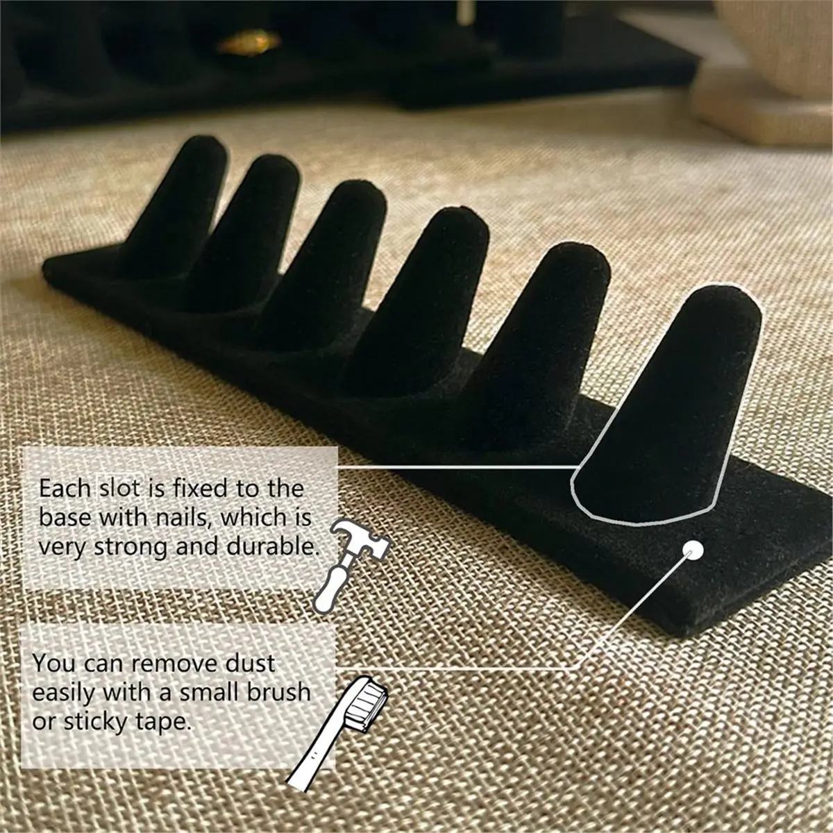 2 Pcs Black Velvet Ring Display, Ring Holder Display for Jewelry Stand, Ring Displays for Selling, Jewelry Display Stand