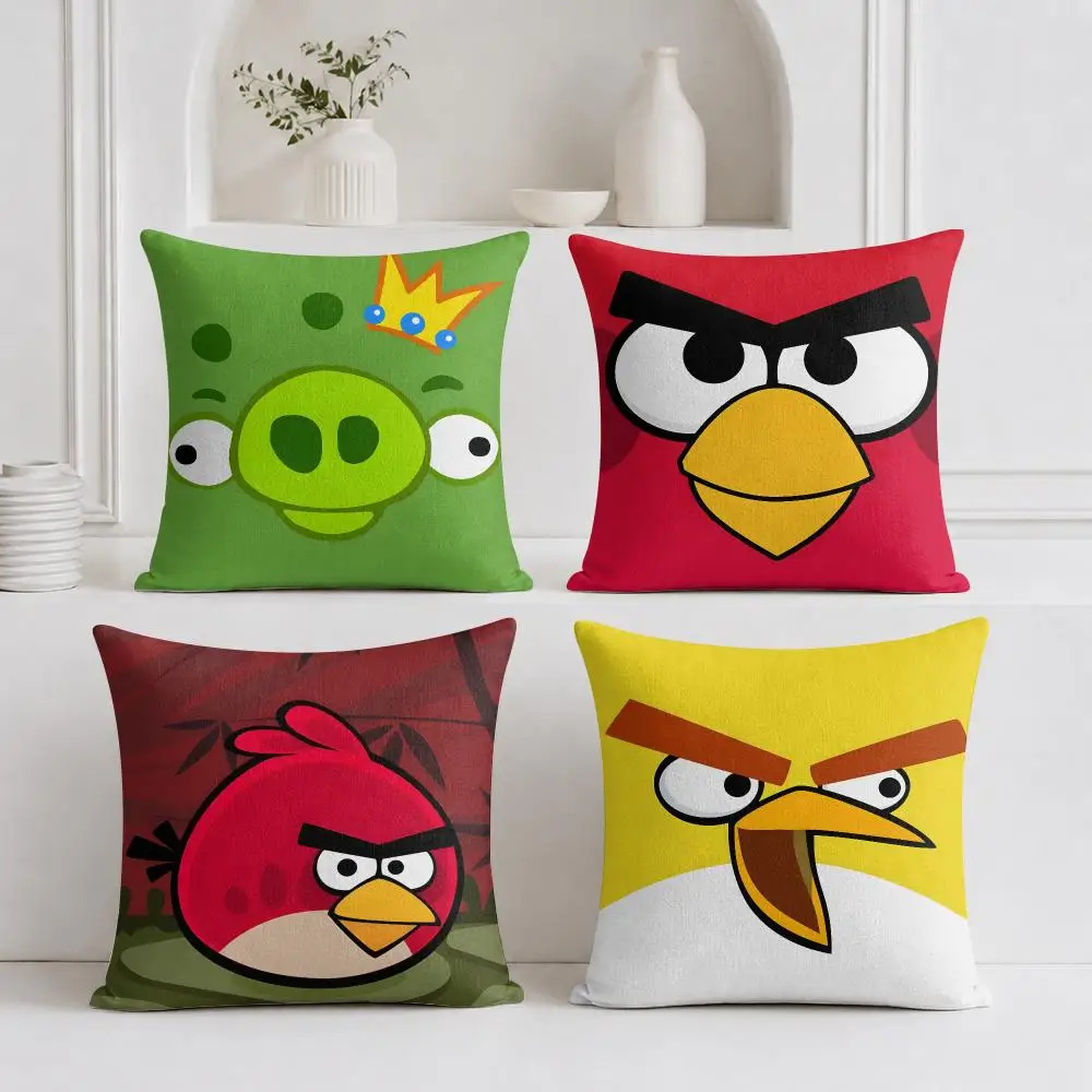 A-Angry Birds Cushion Cover Plush Fabric Soft Double-Sided Printed Sofa Warm Winter Home Gift Pillow Cover