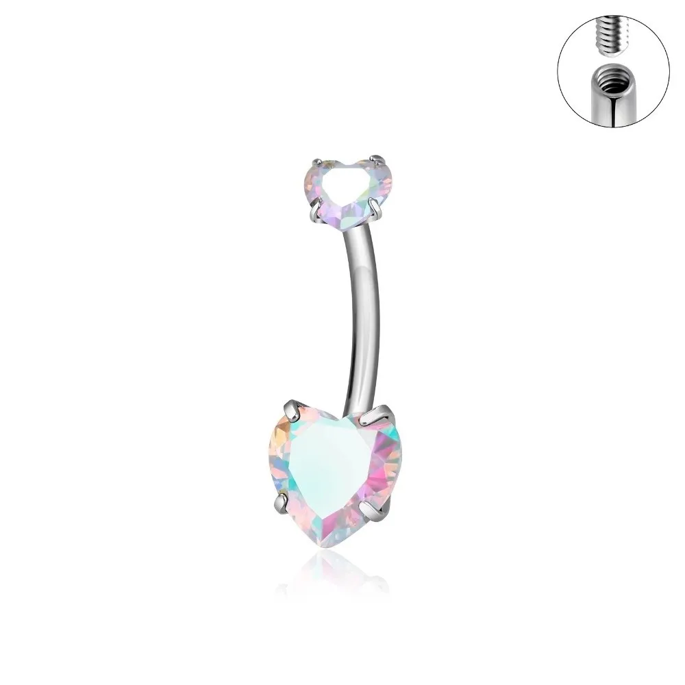 Cute Internal Thread Belly Button Rings Heart Stainless Steel Belly Piercing Crystal Silver Body Jewelry Girl