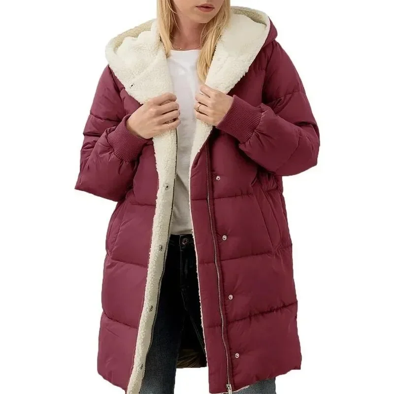 Giacche a maniche lunghe imbottite in cotone Parka in pile di velluto double face Cappotti invernali da donna Cappotti giacca cardigan slim fit con cappuccio