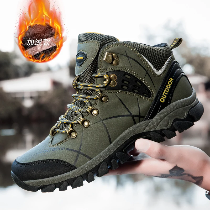 Large Size 46 Super Warm Men's Hiking Boots Winter Trekking Tourism Shoes Wear-resistant Tactical Sneakers Women Mountain Boots