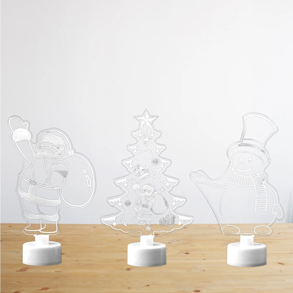 

3 Pcs Night Colorful Lamp Santa Claus Snowman Christmas Tree Acrylic Night Lamp Kids BedroomDecoration