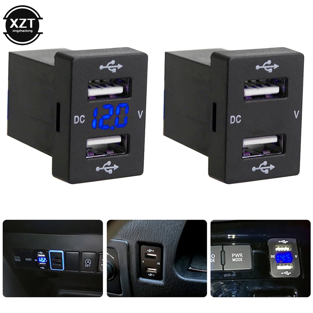

2.1A Dual USB Car Charger Socket 12-24V Car Phone Charger Power Adapter with Digital Voltmeter for Toyota New Carolina LEVIN