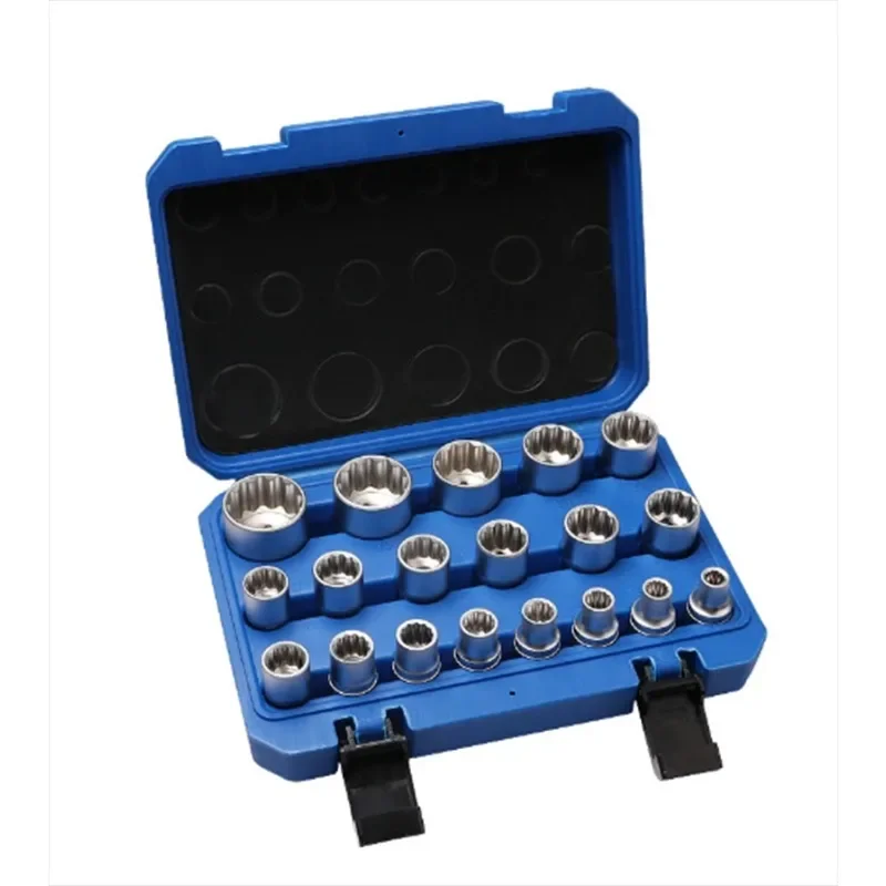 21PC 6/12 Corners  Socket Wrench Set Lock Socket Torx Hex Torx Splined Bit Socket Set 1/2” Hex Socket Repair Tool Kit 8-32mm