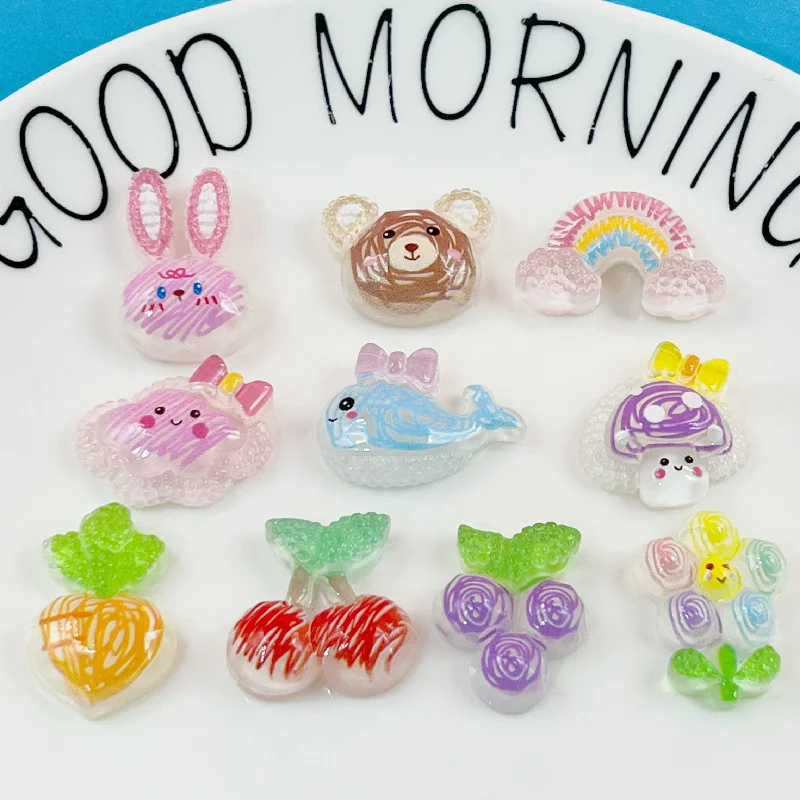 20Pcs Cartoon Bunny Bear Flat Back Resin Cabochon Scrapbook Embellishments Accessories Charm Phone Hairpins Patch Ornaments