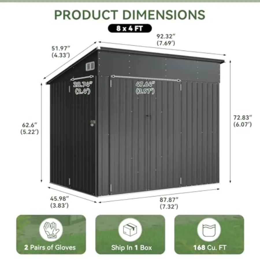Triple Door Shed Outdoor Storage Shed Black Heavy-Duty Steel Construction for Durable Weather-Resistant Garden and Yard Use
