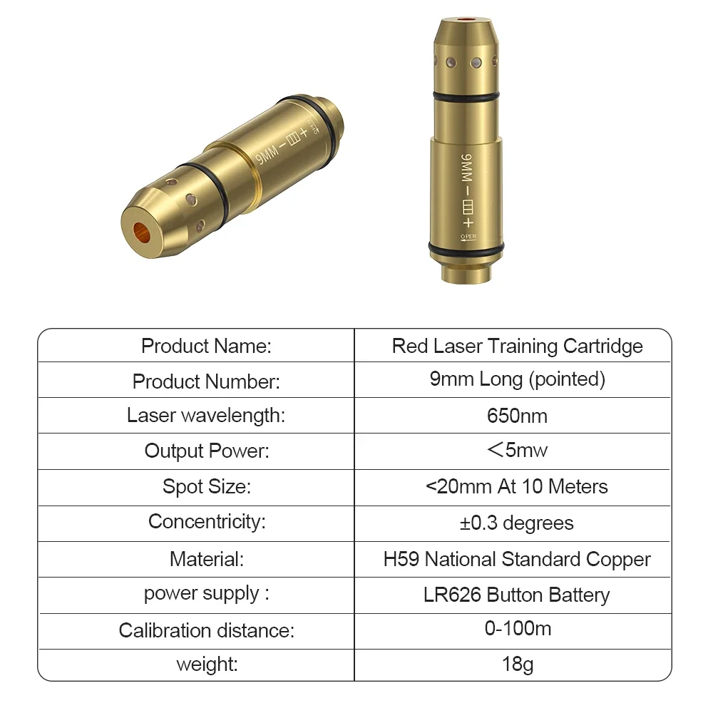 9mm Red Dot Laser Training Cartridge Dry Fire Tactical Bullet Trainer for Pistol Marksmanship