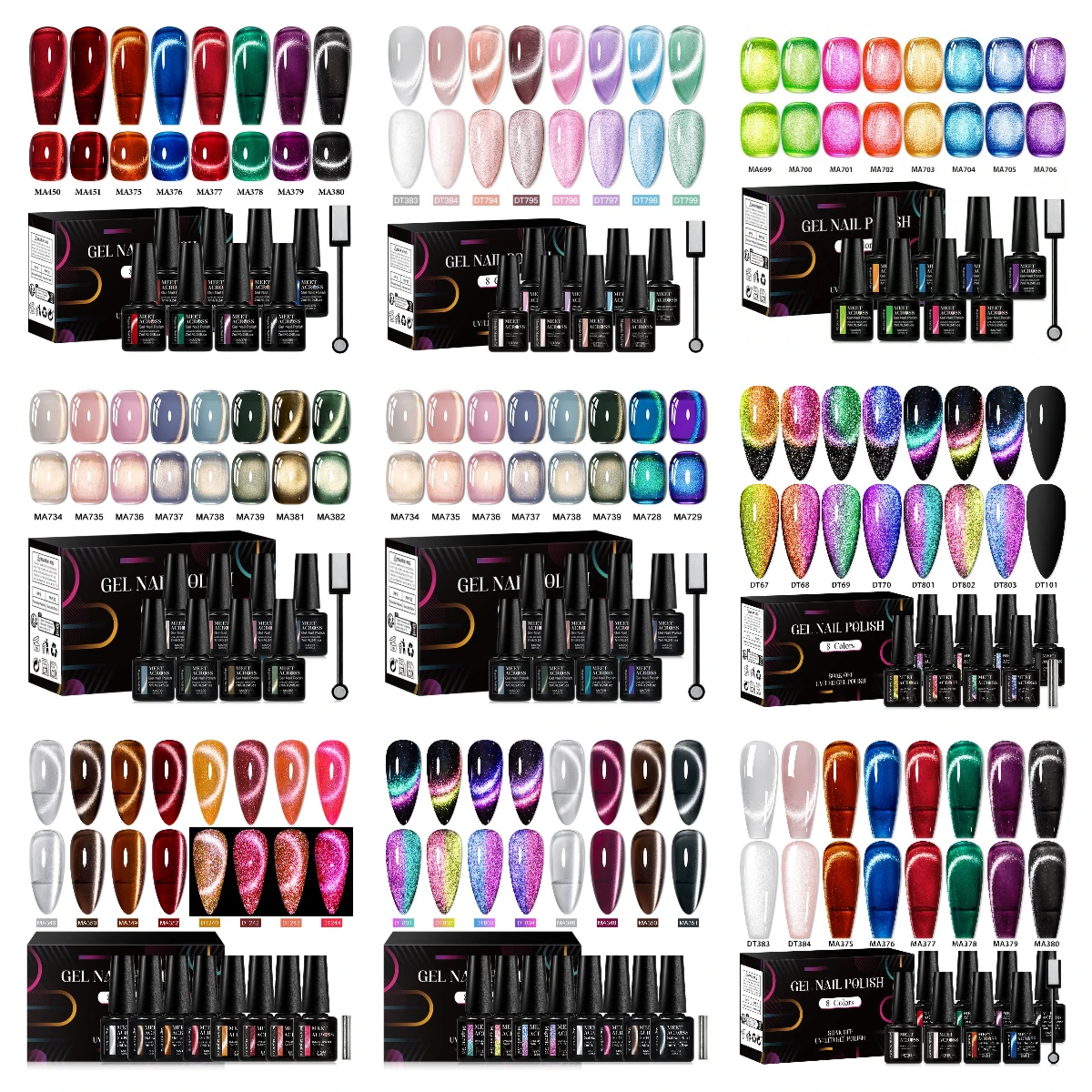 

9pcs Cat Magnetic Gel Nail Polish Light Gold Jelly Glass Bead Effect Soak Off UV Gel Varnish Soak Off Manicure Nail Supplies DIY