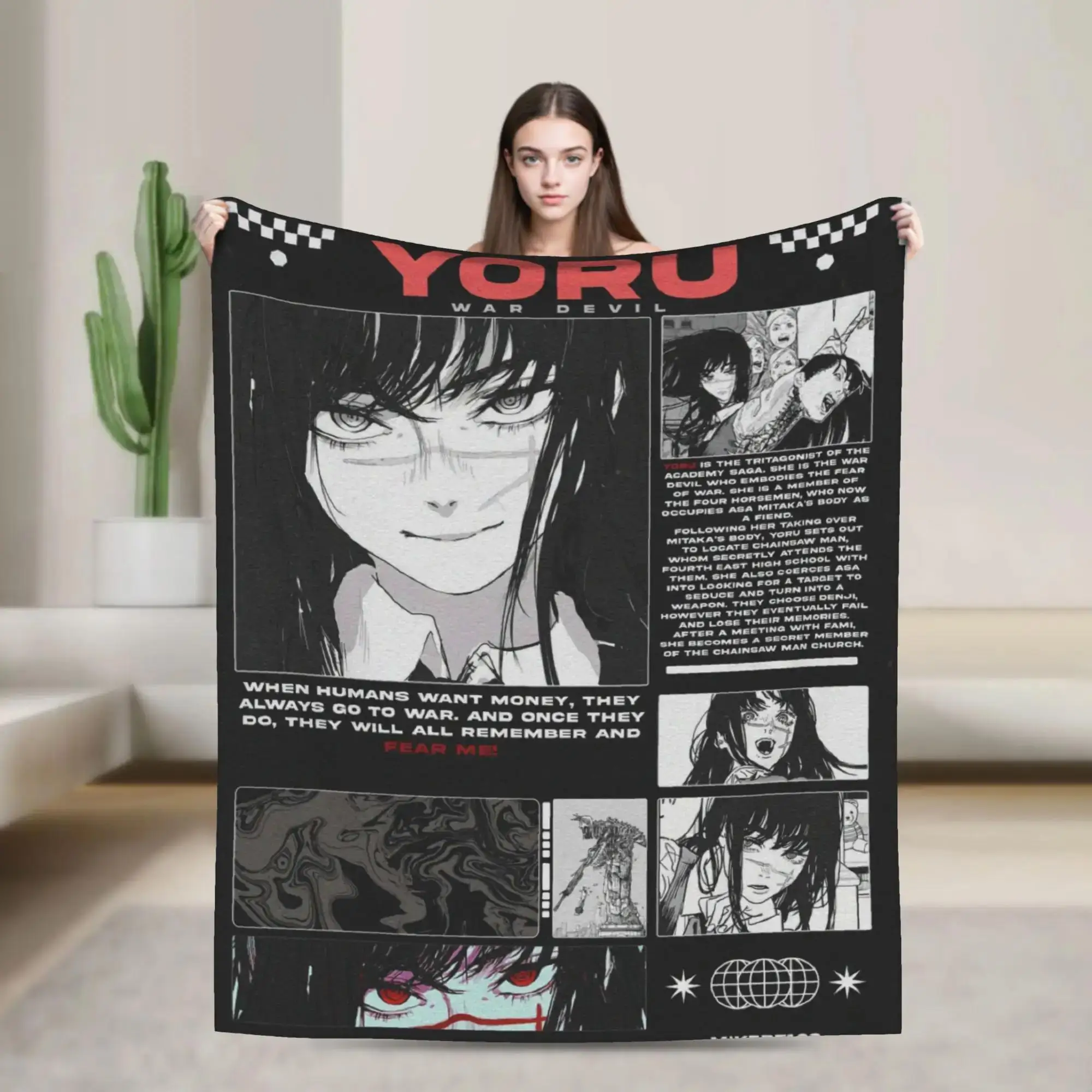 

Плюшевый плед Yoru из японской манги «Человек-бензопила» для детей и взрослых, уютное фланелевое покрывало для использования на улице и в помещении