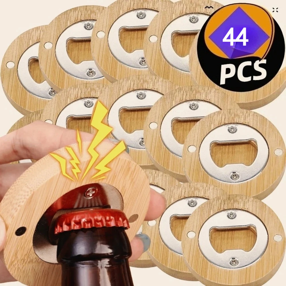 44pcs Individual Packing DIY Blank Bamboo Bottle Opener with Fridge Magnet Perfect for Wedding Favors DIY Engraving Printing