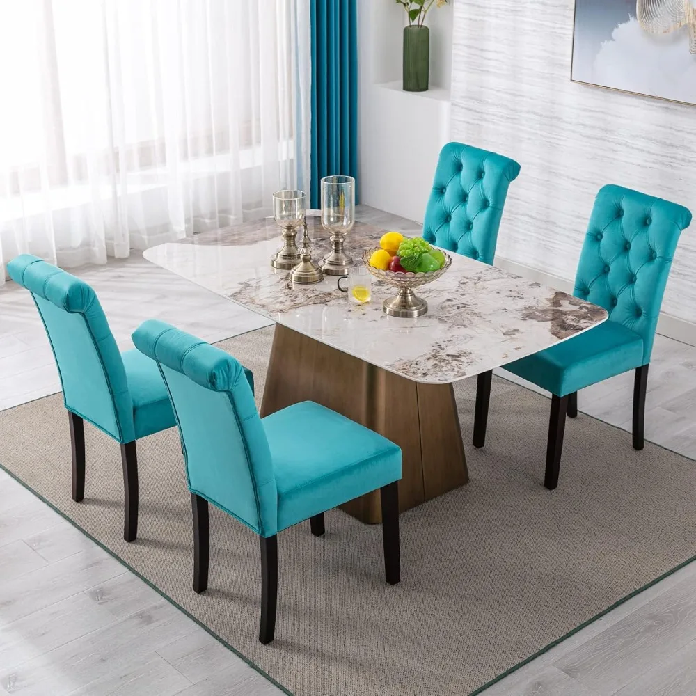 مجموعة من 4 كراسي بارسونز مخملية معنقدة - كراسي طعام بدون ذراع من الخشب الصلب #5