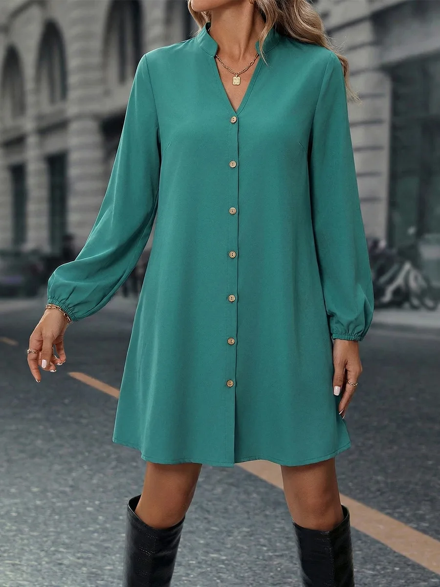 

Fashion Solid Color Long Sleeved Dress 2026 New Cross-Border Trade Cardigan A-Line Skirt Mid Length Skirt