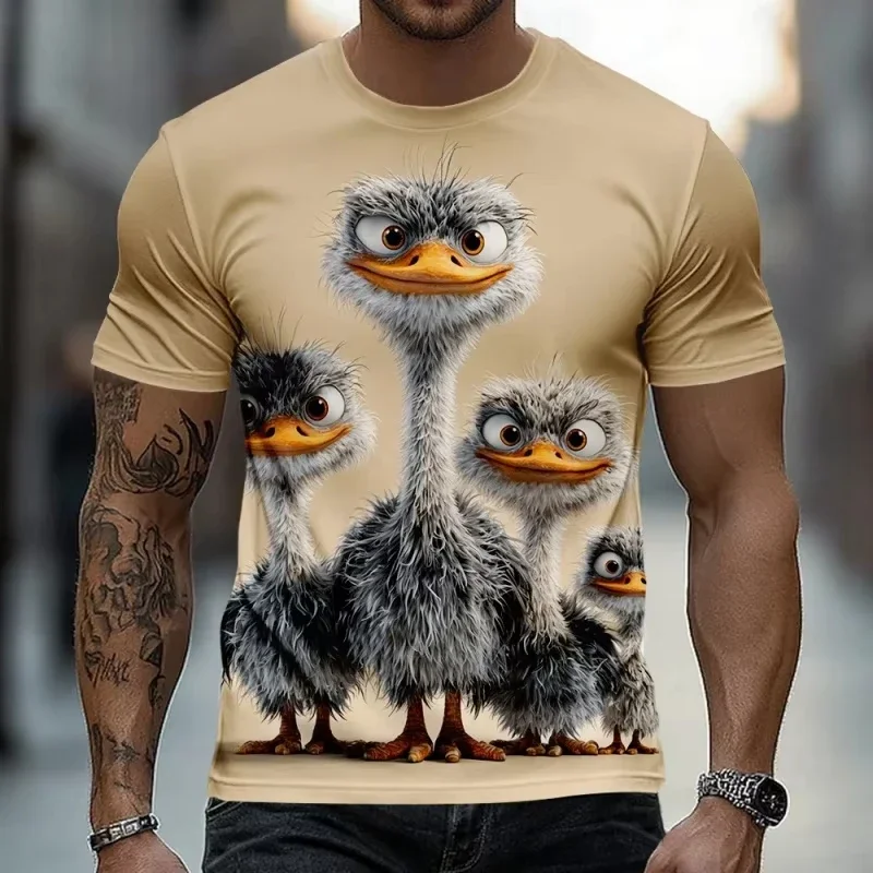 3D Printed Ostrich Bird Graphic T-Shirt For Men Funny Animal Pattern Tees Summer Street Casual Short Sleeve Round Neck Tops