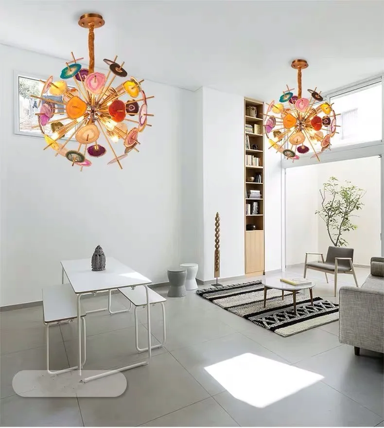 Postmodern Colorful Agate Stone Pendant Light Creative Personality Luxury Designer Pendant Lamp Lustre Indoor Lighting Fixtures