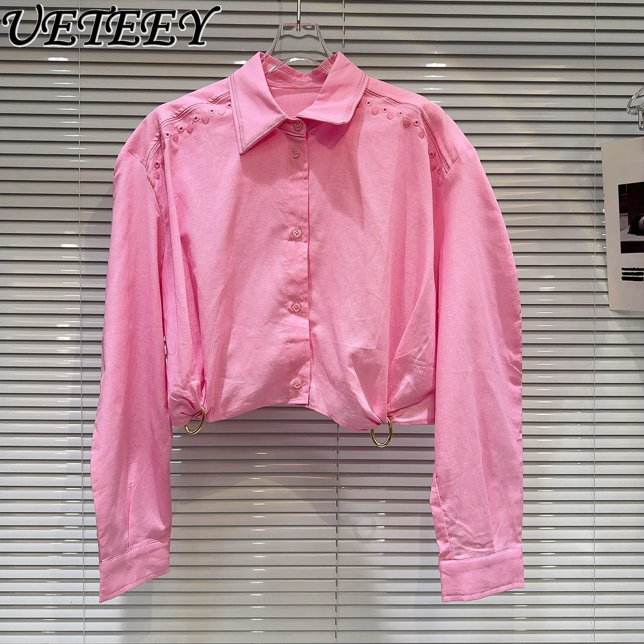 

Casual Versatile Long Sleeves Coat Summer New Non-Mainstream Style Rose Red Metal Buckle Hem Design Sun Protection Short Jacket